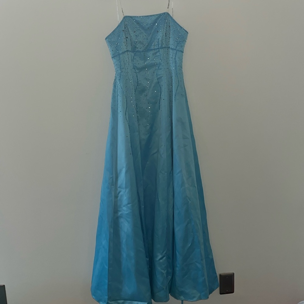 Light Blue Strapless Morgan and Co Prom dress